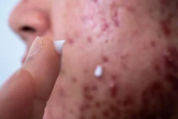Acne on face because the disorders of sebaceous glands productions. Acne or a Cosmetic - How To Get Rid of Cystic Acne? - Palm Beach Dermatology Group