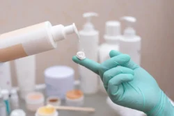 cream dispensed onto a gloved hand for treatment - Does Tretinoin Help With Blackheads?