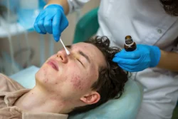 teenage boy receiving acne treatment at Palm Beach Dermatology Group
